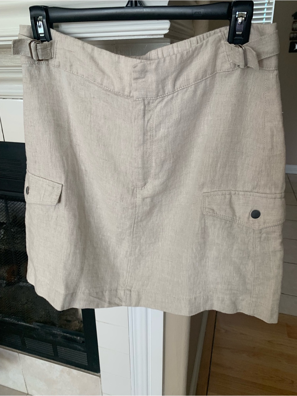 Athleta 100% Linen EUC Beige Skirt Collegecore Granola Girl Eco Friendly Sz 8